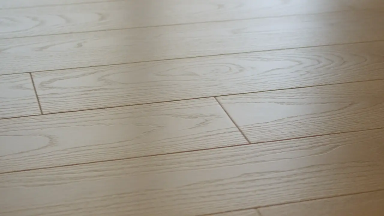Wide honey-toned oak planks with long straight grain running the length of a sunlit room
